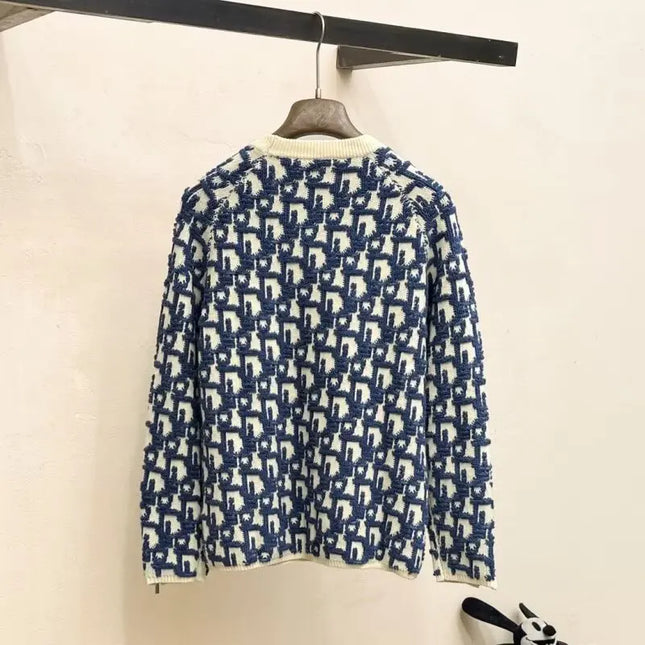Knitted round Neck Sweater Letter Embroidery Zipper Style Color Block Casual Leisure Autumn Winter Fashion Streetwear for Youth