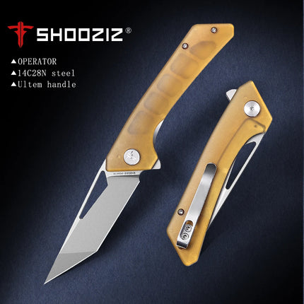 SHOOZIZ Folding Pocket Knife for Men, Flipper EDC knife, 3.39" 14C28N Steel, Ultem/G10 Handle with Clip,Outdoor  Camping Tool