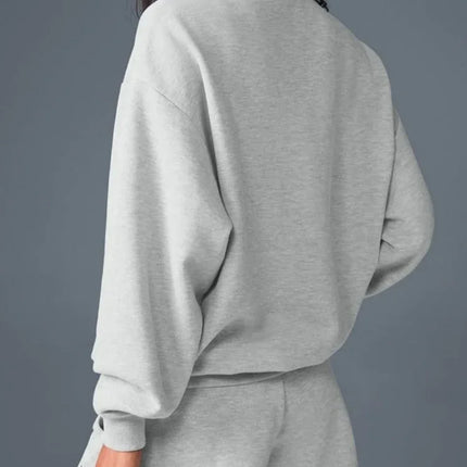 Loose Casual Zipper Sports Sweatshirts Solid Grey Cotton Long Sleeved Pullover Women Autumn and Winter Stand-up Collar Hoodie