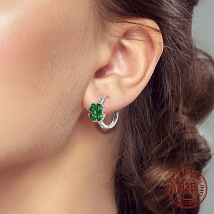 New in 925 Sterling Silver Lucky Clover Earrings for Women Girl Green Leaf Ear Studs Fine Jewelry Fashion Luxury Anniversary