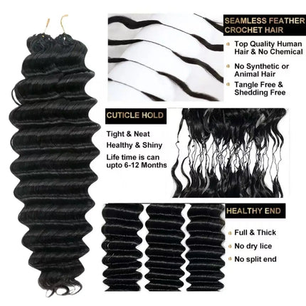 Deep Curly Crochet Human Hair Wet And Wavy Quick Weave Knotless Hair Extensions Water Wave Feather Twist Braiding Hair For Boho