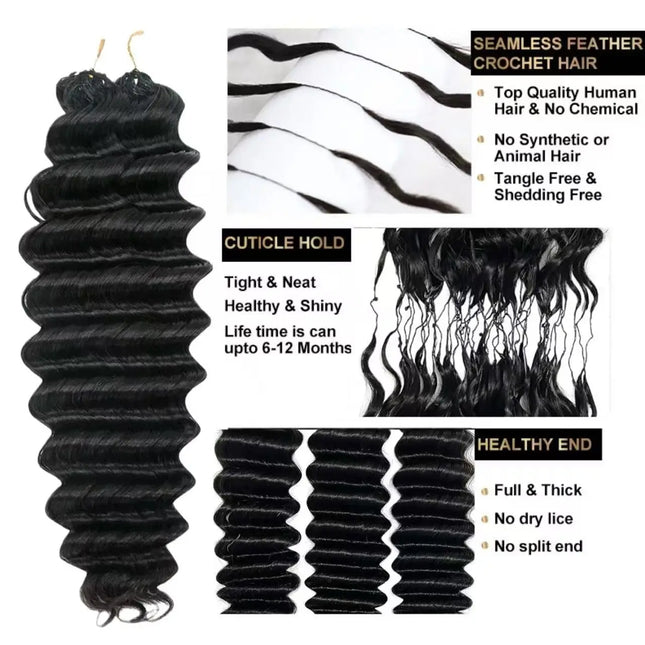 Deep Curly Crochet Human Hair Wet And Wavy Quick Weave Knotless Hair Extensions Water Wave Feather Twist Braiding Hair For Boho