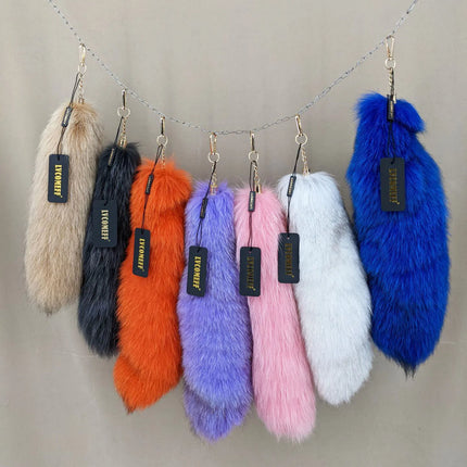 natural fox fur tail keychain furry 2024 chic y2k  beautiful accessory length 40 cm Car Keychains For Women