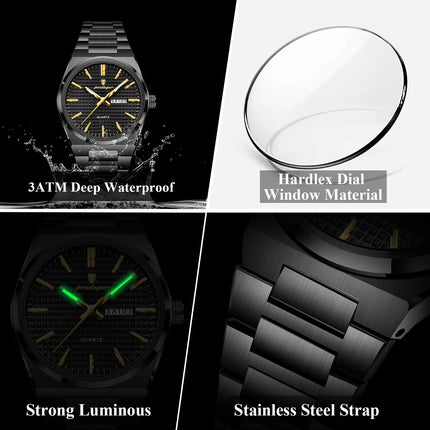 POEDAGAR Luxury Fashion Men's Wristwatch Waterproof Luminous Date Week Man Clock Stainless Steel Quartz Business Watches For Men