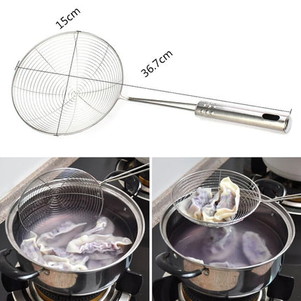 Frying Filter Long Handle Stainless Steel Filter Colander French Fries Colander Kitchen Fried Net Sieve Spoon Foods Sifter