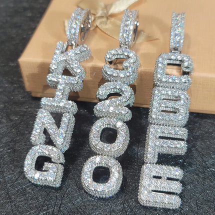 Custom Name Vertical Necklace Pendant Fashion Cube Double Layer Word Jewelry Personalized Iced Out Letter Number Chain For Men