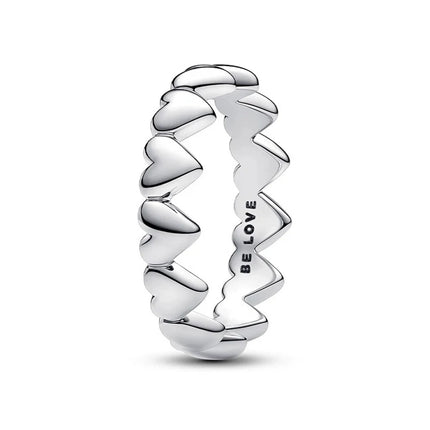 Fashionable 925 Sterling Silver Tri-Color Connected Heart, Interwoven, Sliding Heart, and Organic Double-Layer Ring - Couple Style Jewelry