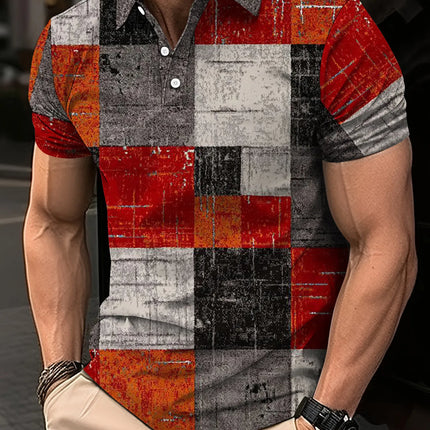Fashion Elegant Harajuku Slim Fit Ropa Hombre Loose Casual All Match Lattice Men's POLO Shirt Printed Button Short Sleeve Tops