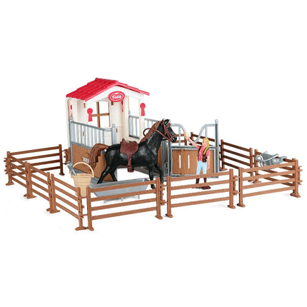 Latest Farm Horse Race House Car Model Action Figures Emulational Horseman Horse Animal Playset Figurines Toy for Christmas Gift