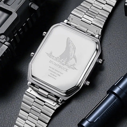 HUMPBUCK DIGITEMP Classic Design Stainless Steel Watches for men with LED Digital Display and Temperature Calendar