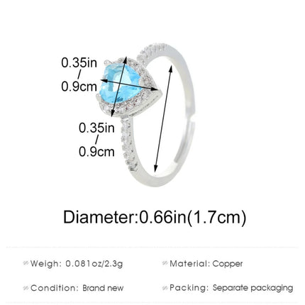 Exquisite Luxury Colorful Hearts Crystal Ring Full of Zircon Opening Adjustable Finger Ring for Women Jewellery Accessories Gift