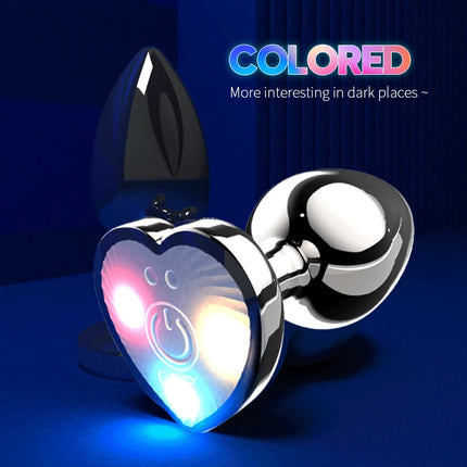 Vibrating Remote Heart-Shaped App Control Man and Woman Metal Anal Plug Adult Luminous Electric Anal Dildo Couple Intimate Toys