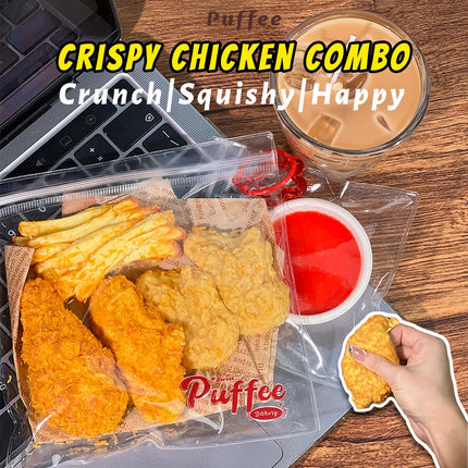 Crispy Chicken Combo Food-grade Silicone Squishy Toy, Handmade Taba Squishy, Soft Adhesive Slow Rebound, Crunch, Fries, Nuggets