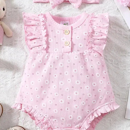 2PCS Summer Baby Girl Jumpsuit with Round Neck Butterfly Sleeve Design, Cute Sweet and Lively Princess Style Newborn Jumpsuit