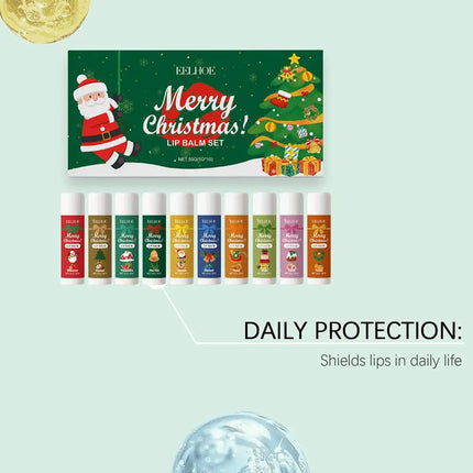 Christmas Themed Lip Balm Set 10pcs Moisturizing Hydrating Lip Balm With Various Flavors Perfect Holiday Gift