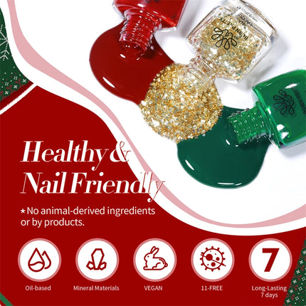 BORN PRETTY 6ml Nail Polish Set  6 Bottles Gold Silver Christmas Color Nail Art Design Natural Air Dry Nail Art Varnish Manicure