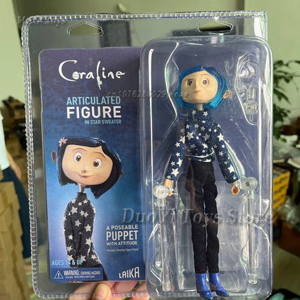 NECA Anime Coraline Doll Articulated Anime Figure Raincoat Sweater In Striped Shirt Toy LA Girl Decoration Model Bithday Gifts