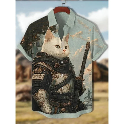 3D Printed Fun Cat Fish Hawaiian Shirt for Men Cute Animals Pattern Aloha Shirts Summer Short Sleeve Tops Street Casual Blouse