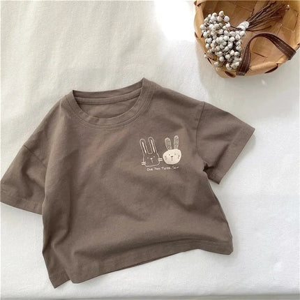 2025 Summer New Arrivals Children's short sleeve T-shirts Pure Cotton 2-7Y Cartoon Bunny T shirt Boys and Girls Loose casual Tops