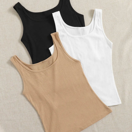 3 Pack Solid Crew Neck Tank Top Casual Sleeveless Top For Spring & Summer Women's Clothing