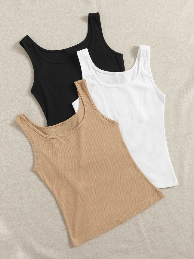3 Pack Solid Crew Neck Tank Top Casual Sleeveless Top For Spring & Summer Women's Clothing