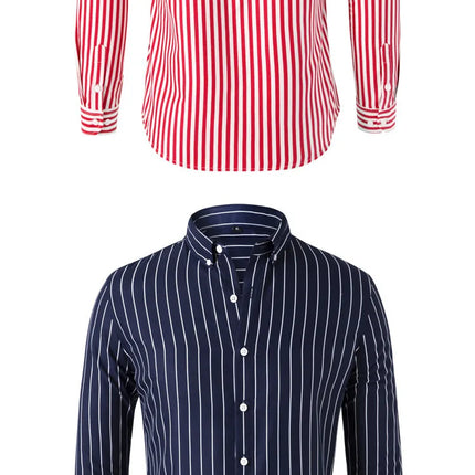Slim Fit Men's Striped Long Sleeve Shirt Casual Fashion Business Outerwear Autumn New Style Machine Washable Polyester Fiber