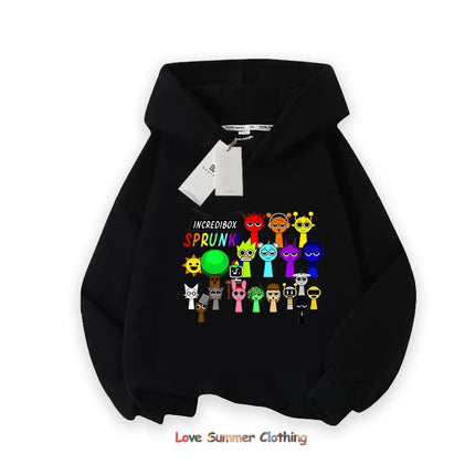 Sprunki Thick Hoodie for Children Anime Cartoon Fashion Sweatshirt Boys Girls Autumn Winter Hip Hop Hooded Hoodies Kids Clothes