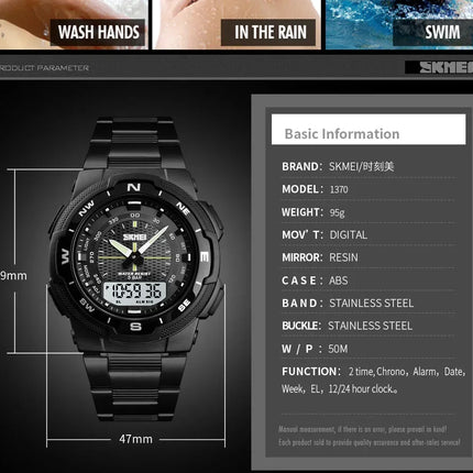 SKMEI 1370 Luxury Full Steel Business Waterproof Watch Relogio Masculino Watch Men Fashion Sport Quartz Clock Mens Watches