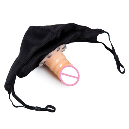 Black Mask Removable Open Mouth Gag Silicone Penis Plug Dildo Gag Penis Gag Fetish BDSM Bondage Sex Toys for Woman Adult Game