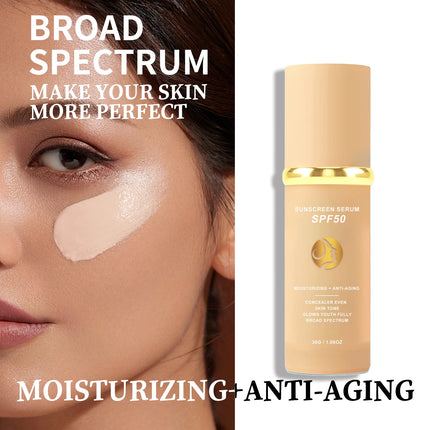 Sunscreen Foundation SPF50 PA+++ Full Coverage Long Lasting Waterproof Sweatproof Natural Matte Shine Control Poreless Outdoor