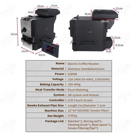 ITOP Coffee Bean Roaster CBR-2 Drum Roasting Machine Using with Artisan,500g Roaster With Cooler Smoke Filter
