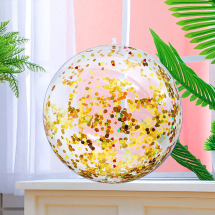 1 Piece Colorful Sequin PVC Inflatable Beach Ball - Transparent Sequined Toy for Pool Parties, Family Games, Kids Play, Indoor &