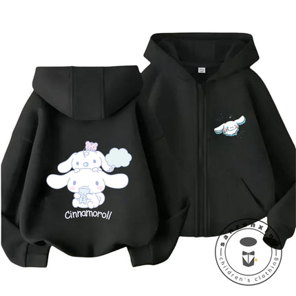 Fashion Casual 2026 Cinnamoroll Zipper Hooded Sweatshirt 3-14Y Boys Girls Autumn Winter Cute Kawaii Cartoon Street Hot Outdoor