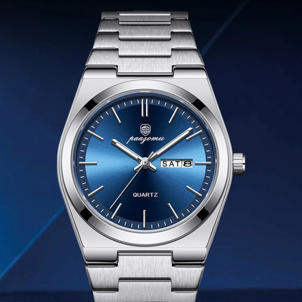 PAAZOMU Luxury Quartz Men's Wristwatch Sport Men Watches Waterproof Luminous Date Week Stainless Steel Men's Watch Male Reloj+box