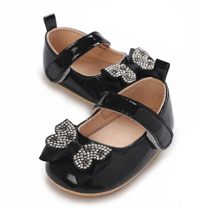 Casual Cute Rhinestone Bowknot Decor Mary Jane Shoes For Baby Girls, Lightweight Non-slip Walking Shoes For Spring And Autumn
