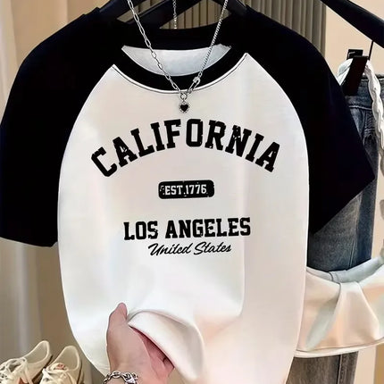 Women's California Graphic T-Shirt with Heart Design EST 1776 LOS ANGELES United States Print Casual T Shirt Graphic Y2k tshirt