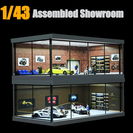 Diorama 1: 43 Car Showroom Parking Lot Scene Model with LED Lighting City Car Garage Scene Display Models