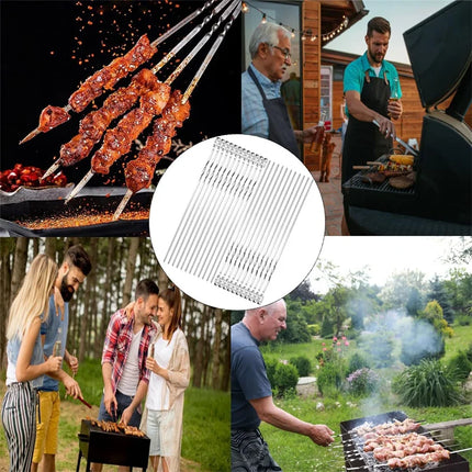 10/31pcs Reusable Stainless Steel Barbecue Skewers BBQ Kebab Iron Sticks for Outdoor Camping Picnic Cooking Tools