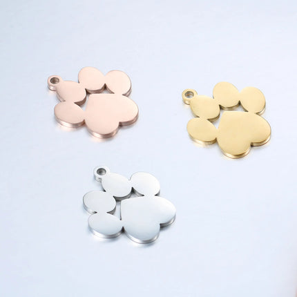 20pcs/lot Pet Dog Paw DIY Charms Wholesale Mirror Polish Stainless Steel Pendant Connectors Charm For Jewelry Making