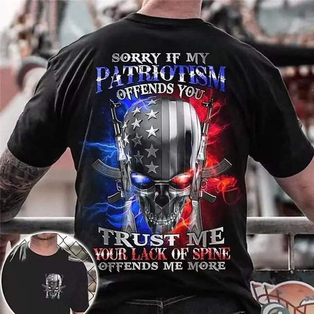 2025New Summer Hot Sale Double Gun Skull Digital Printing Short Sleeve Boys Handsome Personality Crew Neck T-Shirt Top