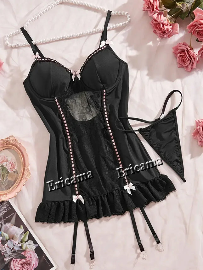 Fancy Lace Sexy Lingerie Set Women's Sexy Underwear G-string Garter Hot Skirt Ensemble Outfits Erotic Bra Set Erotic Underwear