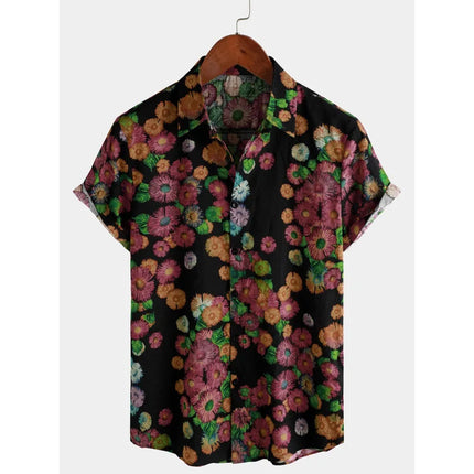2026 Summer Mens Striped Floral Shirt 3D Print Short Sleeve Beach Casual Oversized Vacation Hawaiian Camisa Listrada