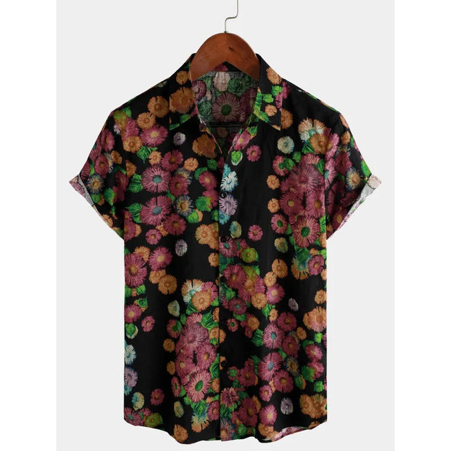 2026 Summer Mens Striped Floral Shirt 3D Print Short Sleeve Beach Casual Oversized Vacation Hawaiian Camisa Listrada