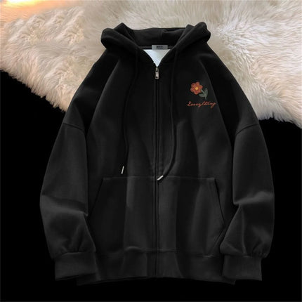 Spring And Autumn Thin Collection Fashion Trends Versatile Casual Lazy Wind 2025 New Cute Girl Zipper Printing Hooded