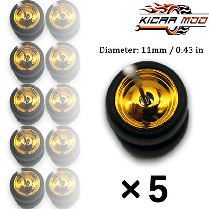 1/64 Model Wheels Rubber Slick Tires ABS Wheels for Hot Wheels  Tomica Mainline Diecast Model Car Refit Parts-Dia 11mm (5 Set)