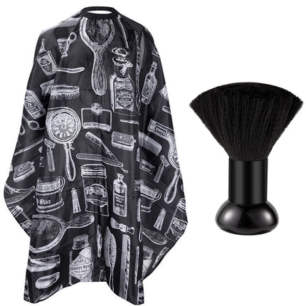 Barber Cape & Neck Brush Set, Waterproof Retro Print Hair Cutting Cape, Soft Neck Duster Brush for Salon Home Hairdressing