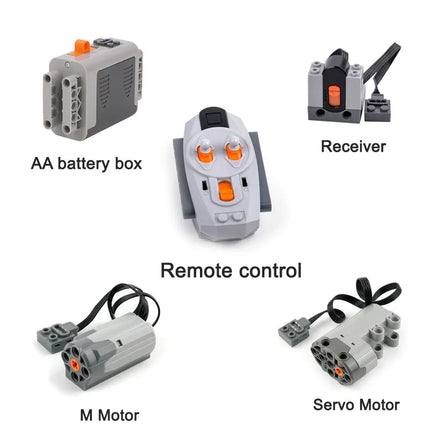 Power Functions Building Kit Motor Servo Set with Battery Box Remote Control for DIY Technical Train Model Compatible Bricks