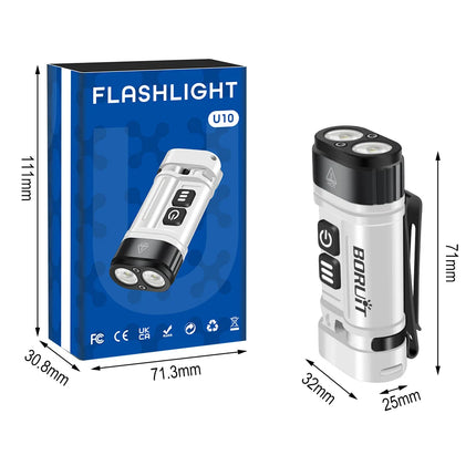 BORUiT U10 LED EDC Flashlight 880LM Super Bright Torch with Magnetic Work Light Use AA or 14500 Battery Camping Pocket Lantern