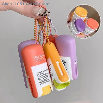 [MP]Gege bear 8.2g Large Capacity Lip Balm Keychain Pendant Hydrating & Moisturizing Lip Care As Lipstick Base & Accessory
