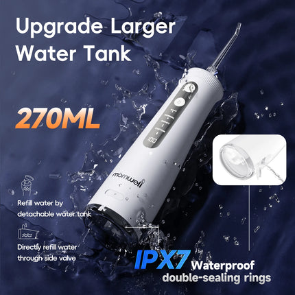 Cordless Water Flosser With 4 Jet Tips 4 Modes 260ML Portable Rechargeable Oral Water Floss IPX7 Waterproof for Gums Care